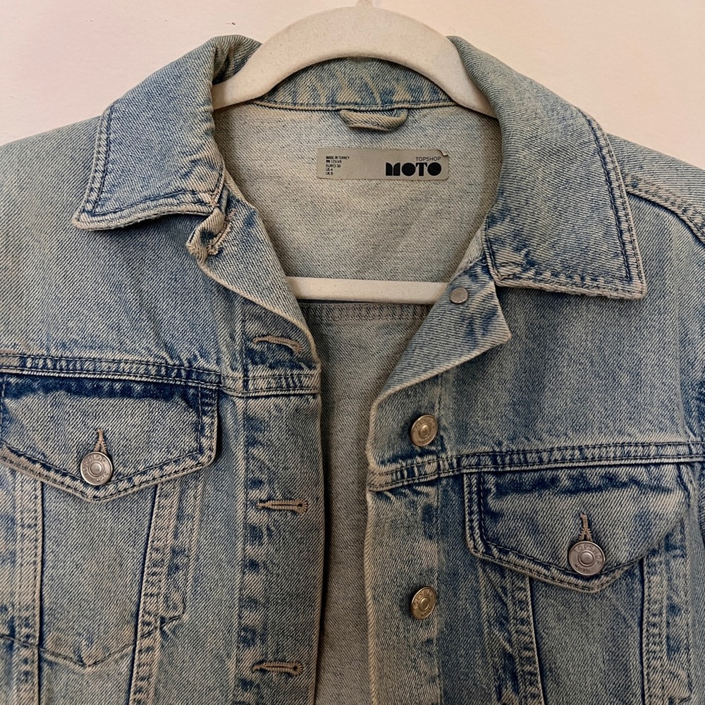 Topshop Moto Denim Jacket, light wash blue